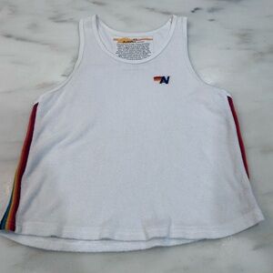 Aviator Nation White Tank Top with Rainbow Stripes